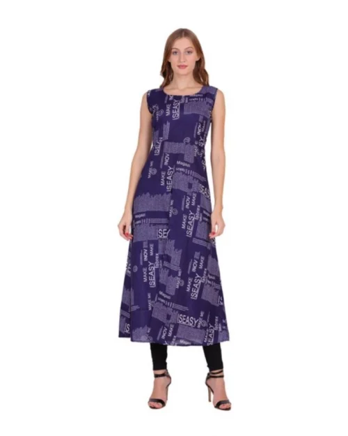 Generic Women's Casual Crepe Sleeveless Slit Dress (Navy Blue)
