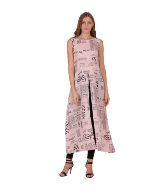 Generic Women's Casual Crepe Sleeveless Slit Dress (Light Pink)