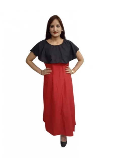 Generic Women's Casual Crepe Cape Sleeve Dress (Black)