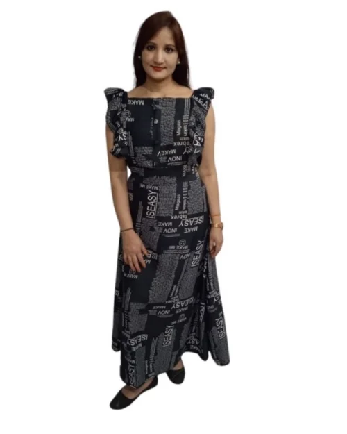 Generic Women's Casual Crepe Sleeveless Dress (Black)