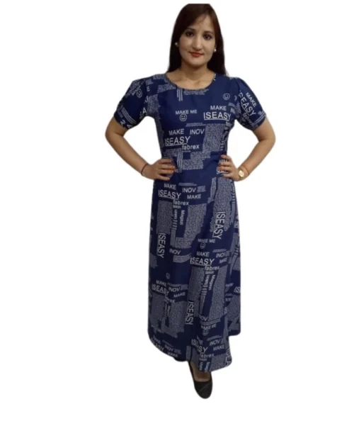 Generic Women's Casual Crepe Half Sleeves Dress (Blue)