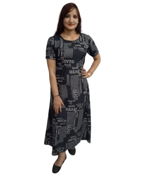 Generic Women's Casual Crepe Half Sleeves Dress (Black)