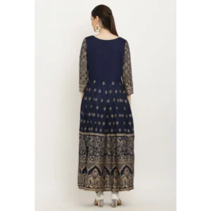 Generic Women's Casual Rayon 3-4th Sleeves Anarkali Kurti (Blue)