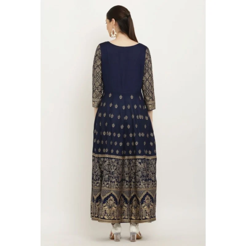 Generic Women's Casual Rayon 3-4th Sleeves Anarkali Kurti (Blue)