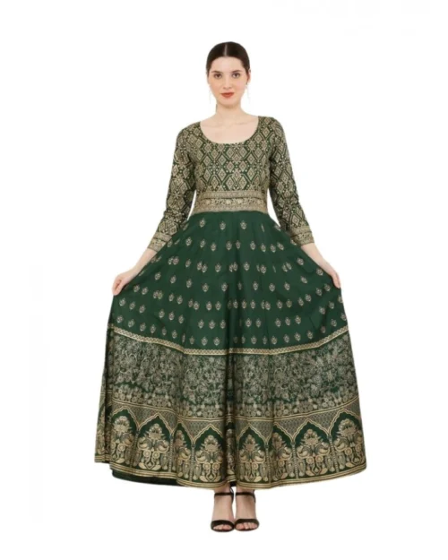 Generic Women's Casual Rayon 3-4th Sleeves Anarkali Kurti (Green)