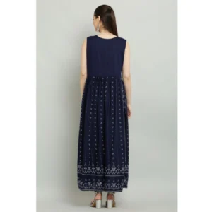 Generic Women's Casual Rayon Sleeveless Kurti (Blue)