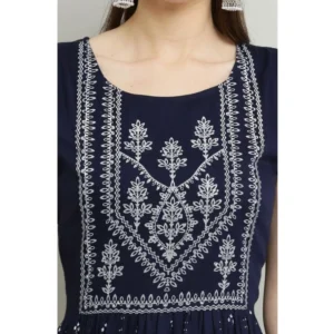 Generic Women's Casual Rayon Sleeveless Kurti (Blue)