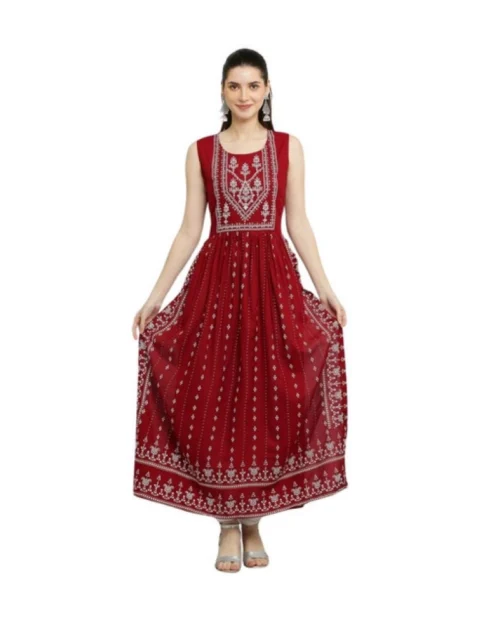 Generic Women's Casual Rayon Sleeveless Kurti (Maroon)