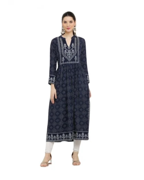Generic Women's Casual Rayon Full sleeve Kurti (Blue)