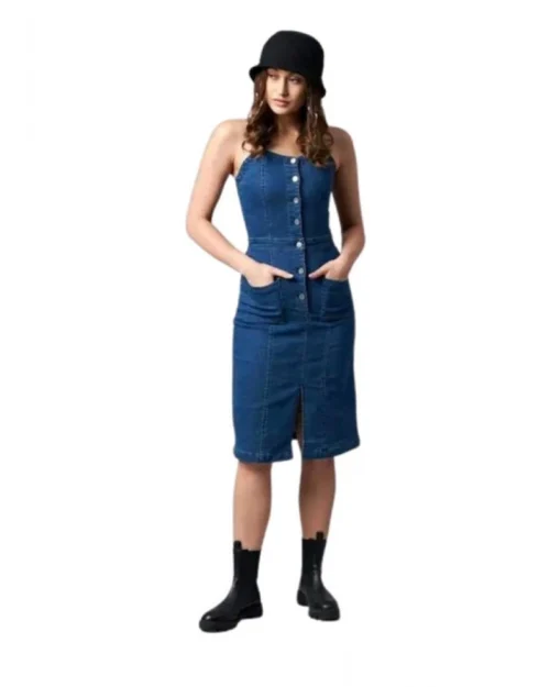 Generic Women's Casual Denim Sleeveless Dress (Blue)