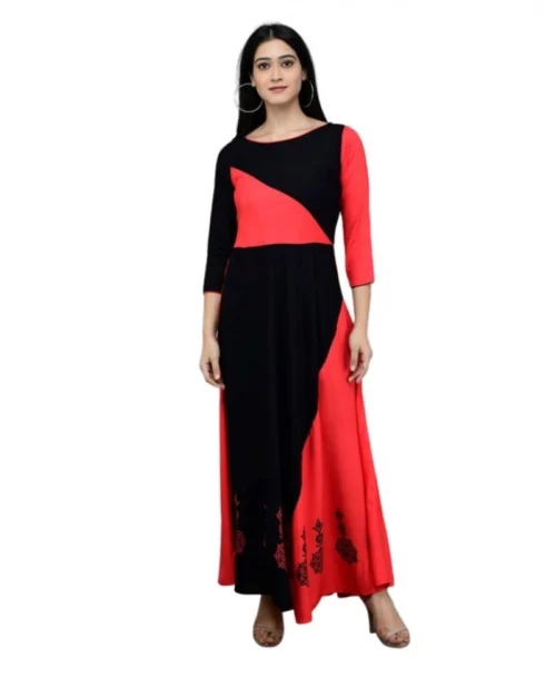 Generic Women's Casual Rayon 3-4th Sleeves Maxi Dress (Pink)