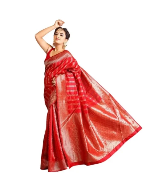 Generic Women's Soft Lichi Silk Printed Saree With Unstitched Blouse 5.5Mtr (Red)
