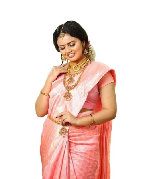 Generic Women's Soft Lichi Silk Printed Saree With Unstitched Blouse 5.5Mtr (Pink)