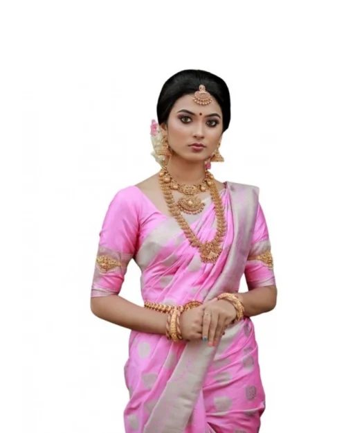 Generic Women's Soft Lichi Silk Printed Saree With Unstitched Blouse 5.5Mtr (Pink)