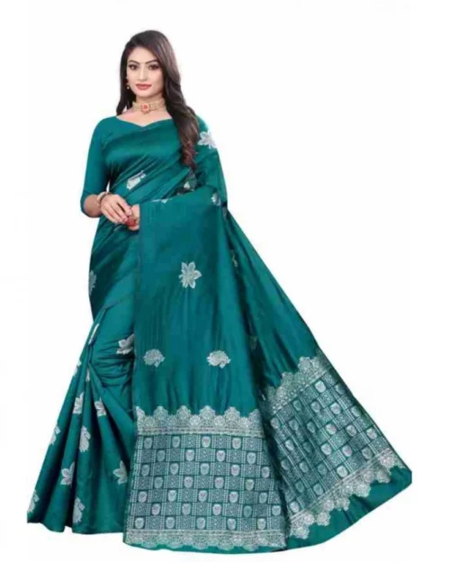 Generic Women's Soft Lichi Silk Printed Saree With Unstitched Blouse 5.5Mtr (Rama)
