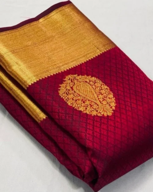 Generic Women's Soft Lichi Silk Printed Saree With Unstitched Blouse 5.5Mtr (Maroon)