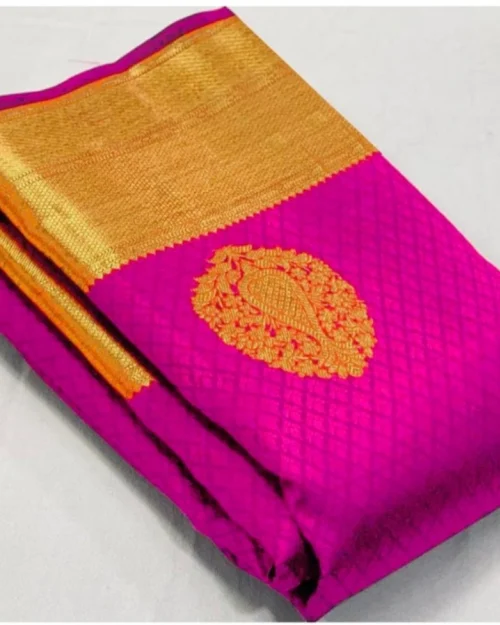 Generic Women's Soft Lichi Silk Printed Saree With Unstitched Blouse 5.5Mtr (Pink)