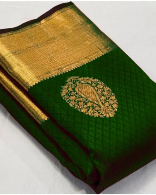 Generic Women's Soft Lichi Silk Printed Saree With Unstitched Blouse 5.5Mtr (Green)