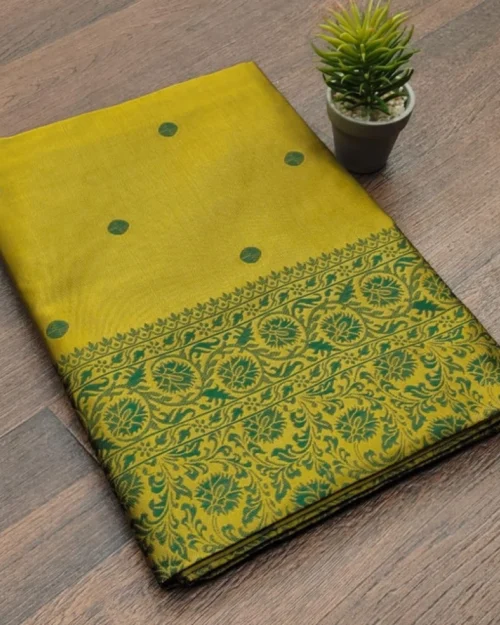 Generic Women's Soft Lichi Silk Printed Saree With Unstitched Blouse 5.5Mtr (Green)