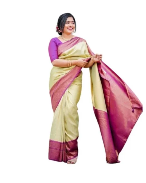 Generic Women's Soft Lichi Silk Printed Saree With Unstitched Blouse 5.5Mtr (Light-Green)