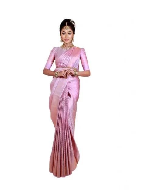 Generic Women's Soft Lichi Silk Printed Saree With Unstitched Blouse 5.5Mtr (Pink)