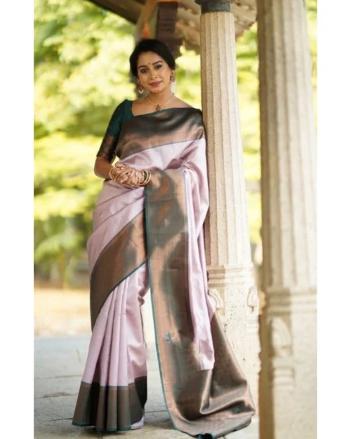 Generic Women's Soft Lichi Silk Printed Saree With Unstitched Blouse 5.5Mtr (Light-Pink)