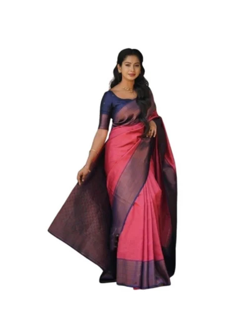 Generic Women's Soft Lichi Silk Printed Saree With Unstitched Blouse 5.5Mtr (Red)