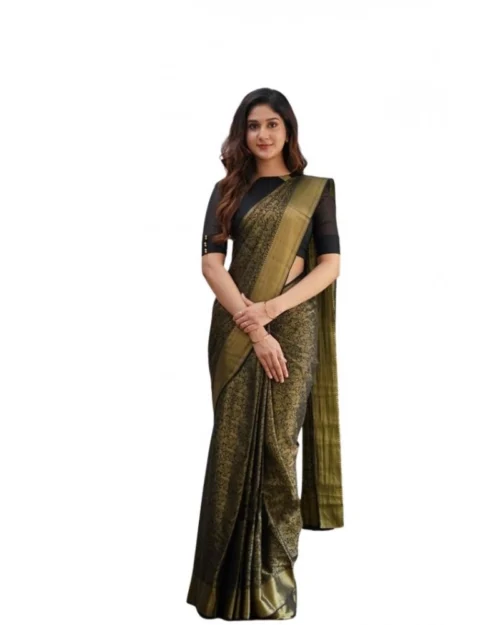 Generic Women's Soft Lichi Silk Printed Saree With Unstitched Blouse 5.5Mtr (Green)