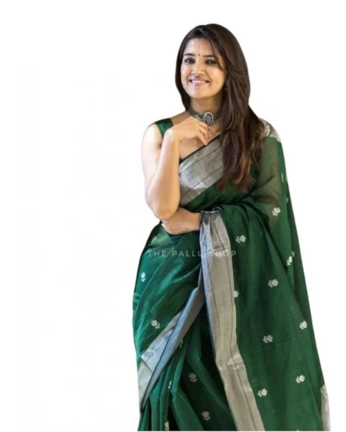 Generic Women's Soft Lichi Silk Printed Saree With Unstitched Blouse 5.5Mtr (Green)