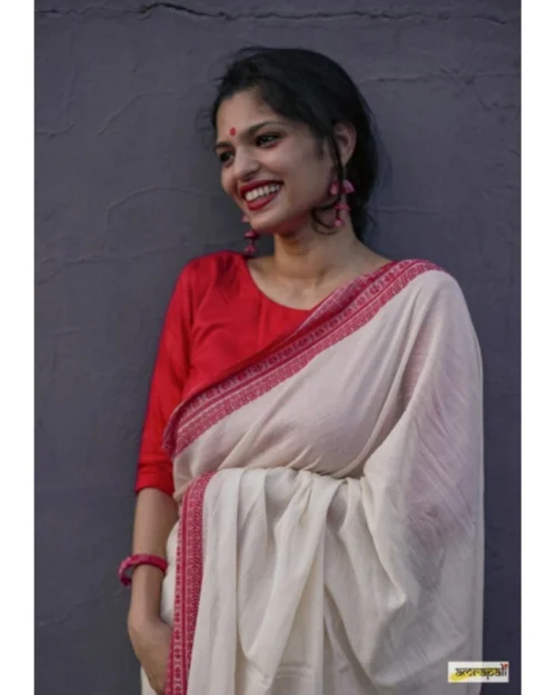 Generic Women's Soft Lilan Printed Saree With Unstitched Blouse 5.5Mtr (White)