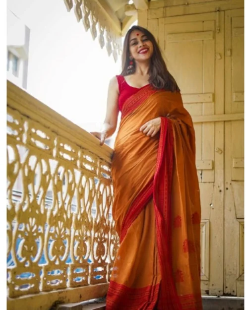 Generic Women's Soft Lilan Printed Saree With Unstitched Blouse 5.5Mtr (Mustard )