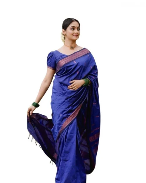 Generic Women's Soft Lichi Silk Printed Saree With Unstitched Blouse 5.5Mtr (Blue)