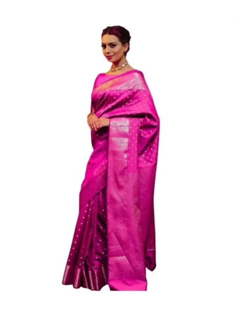 Generic Women's Soft Lichi Silk Printed Saree With Unstitched Blouse 5.5Mtr (Pink)