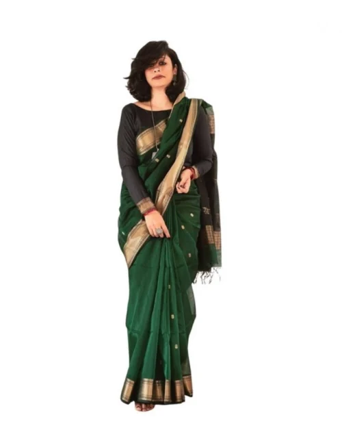 Generic Women's Soft Lichi Silk Printed Saree With Unstitched Blouse 5.5Mtr (Green)