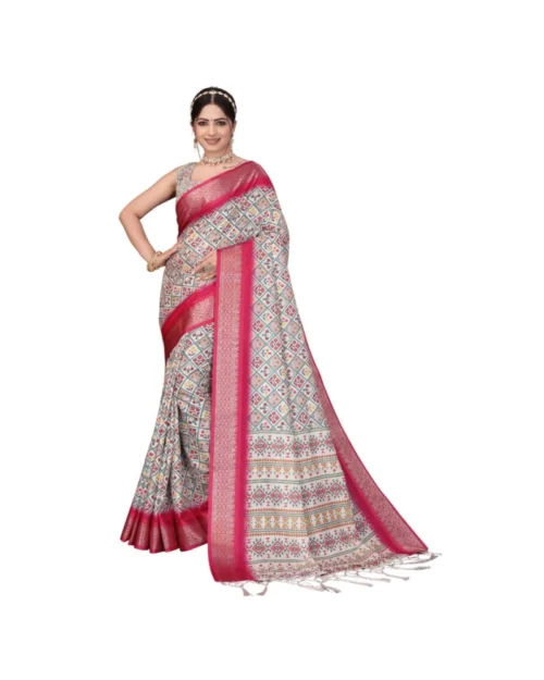 Generic Women's Cotton Silk  Printed Saree With Unstitched Blouse 5.5Mtr (Pink)