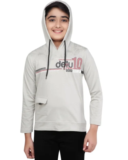 Generic Boy's Cotton Printeded Hooded Neck Hoodies (Grey )