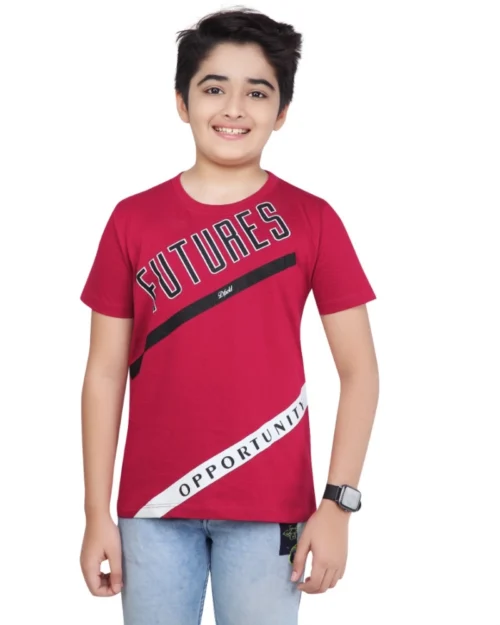 Generic Boy's Cotton Grapic Printed Round Neck T-Shirt (Marron)