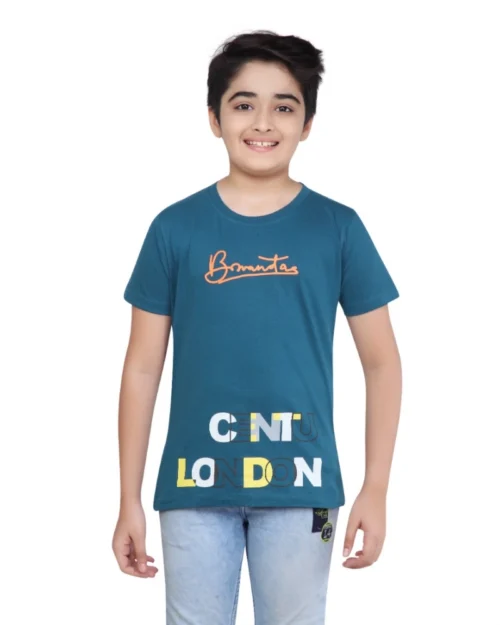 Generic Boy's Cotton Grapic Printed Round Neck T-Shirt (Teal Green)