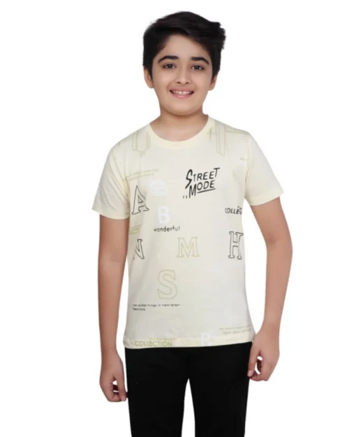 Generic Boy's Cotton Grapic Printed Round Neck T-Shirt (Beige )