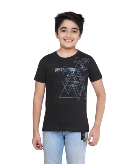Generic Boy's Cotton Grapic Printed Round Neck T-Shirt (Black)