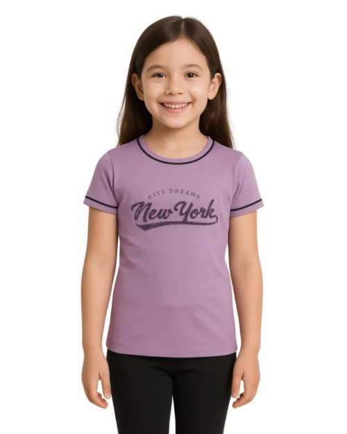 Generic Girl's Cotton Printeded Round Neck T-Shirt (Lavander)