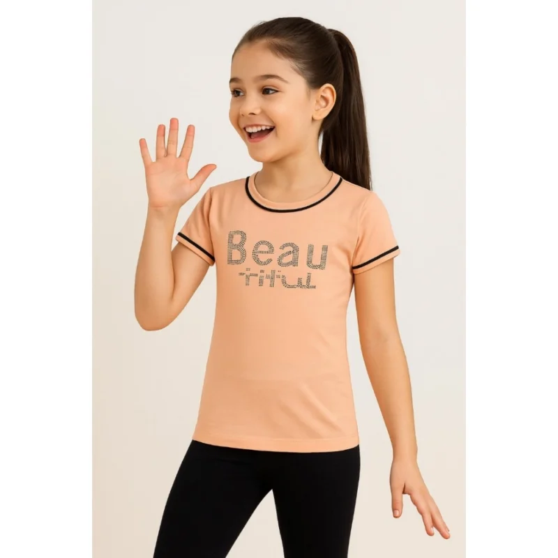 Generic Girl's Cotton Printeded Round Neck T-Shirt (Sandal Beach)