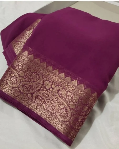 Generic Women's Crepe Chit Pallu Solid Saree With Unstitched Blouse 5.5Mtr (light purple)
