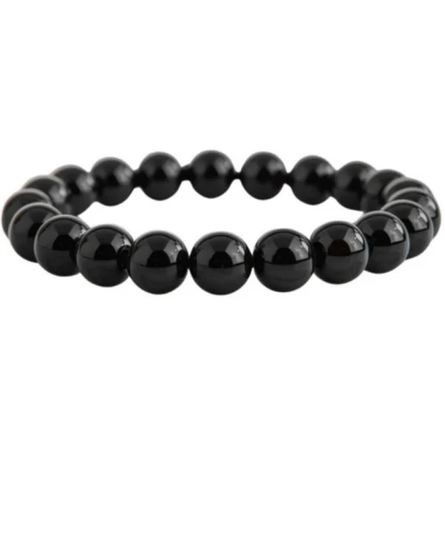 Generic Natural Crystal 8mm Black Obsidian Bracelet (Black)