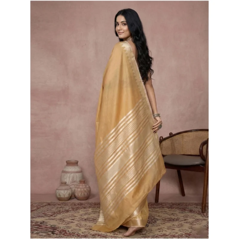 Generic Women's Cotton Printed Saree With Unstitched Blouse 5.5Mtr (Golden)