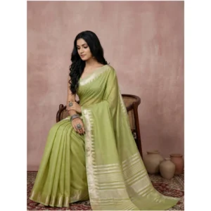Generic Women's Cotton Printed Saree With Unstitched Blouse 5.5Mtr (Light Green)