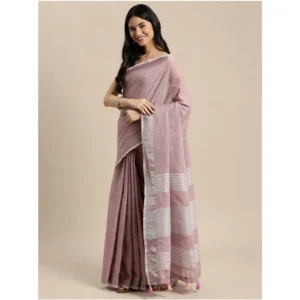 Generic Women's Linen Cotton Printed Saree With Unstitched Blouse 5.5Mtr (Purple)