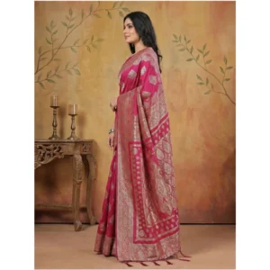 Generic Women's Silk Blend Printed Saree With Unstitched Blouse 5.5Mtr (Magenta)