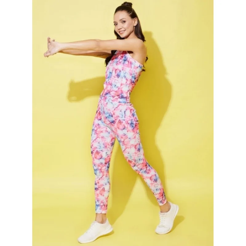 Generic Women's Polyester Lycra Printed Sleeveless Active Wear (Multicolor)