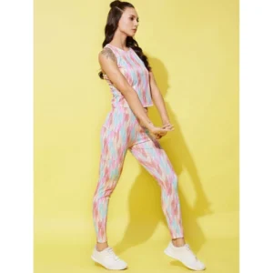 Generic Women's Polyester Lycra Printed Sleeveless Active Wear (Multicolor)